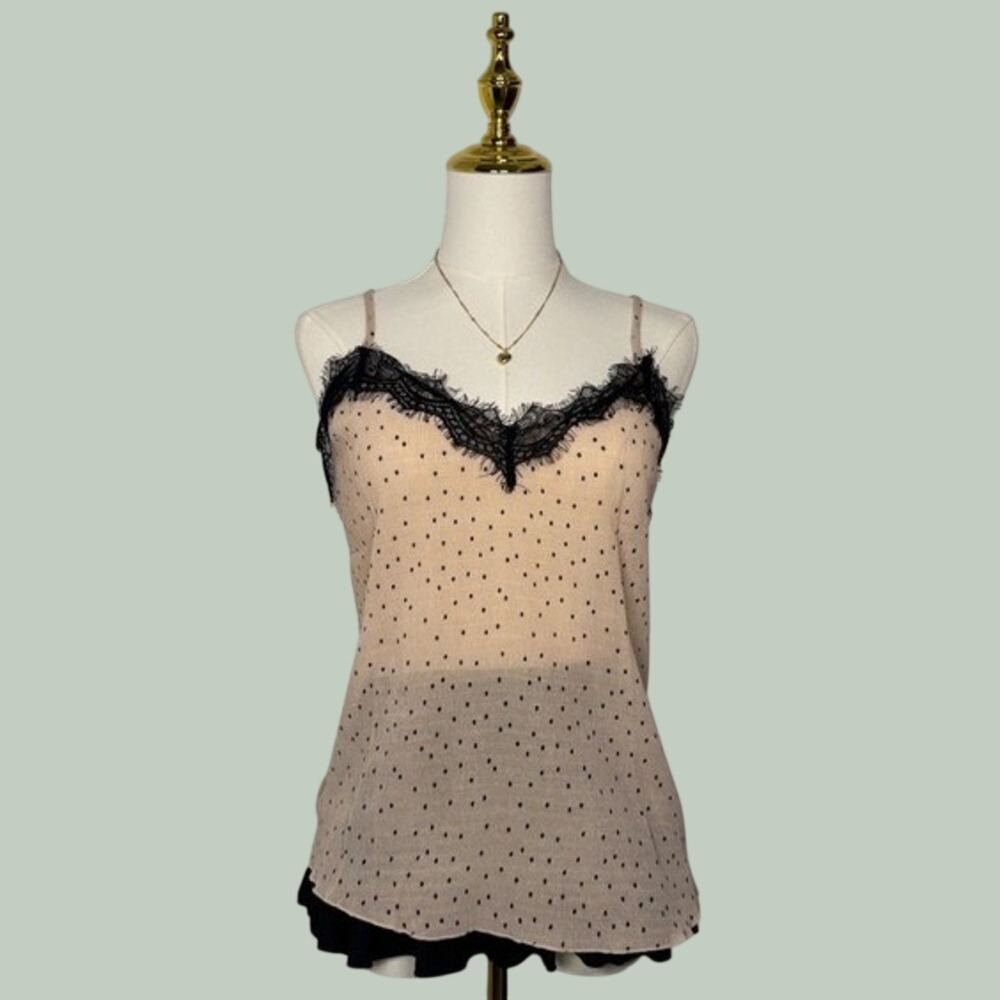 by the river black beige pink y2k polkadot lace cami coquette chic whimsy goth